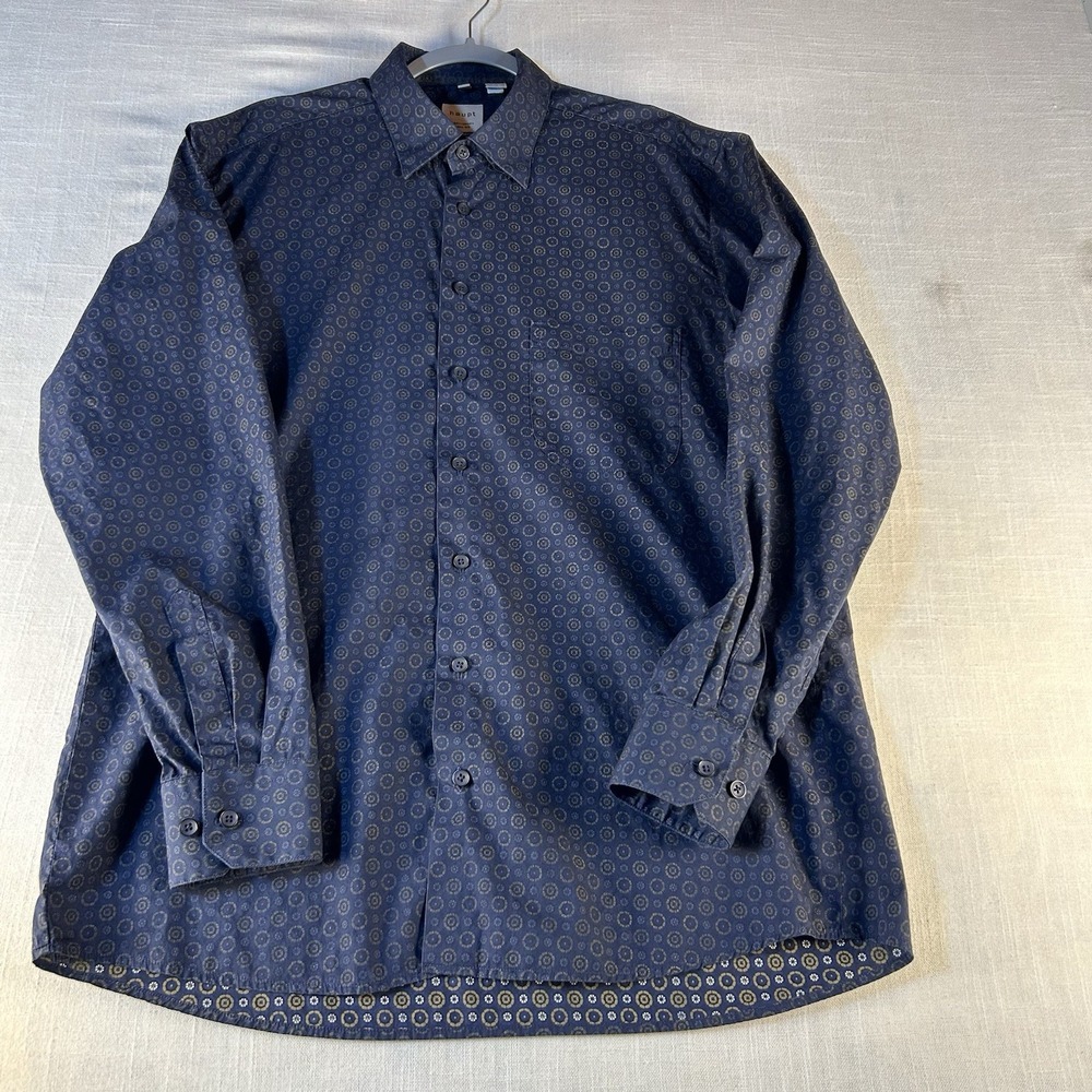 Haupt Dress Shirt Men's L‎ 41/42~16.5 Blue Geo Abstract Casual Travel Germany